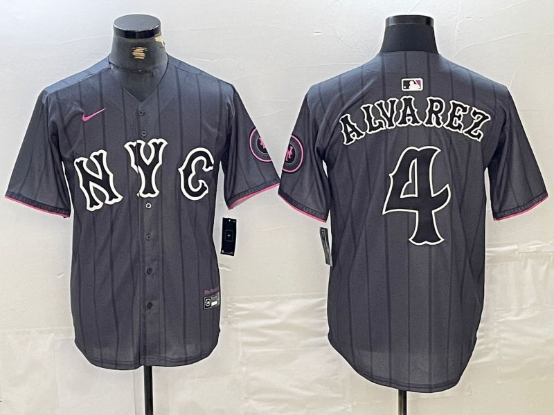 Men New York Mets 4 Alyarez Black City Edition 2024 Nike MLB Jersey style 2